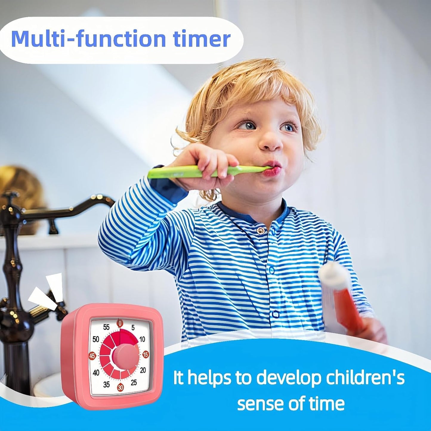 Visual Timer for Kids, 60-Minute Countdown Timer for Classroom Office Kitchen, Pomodoro Timer with Silent Operation，Time Management Tools with Colorful Pattern(White)