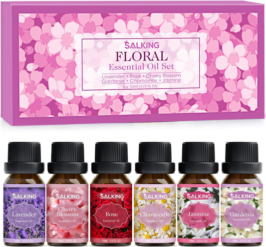 SALKING Floral Essential Oils Set, Pure and Natural Diffuser Oil, 6 x 10 ML