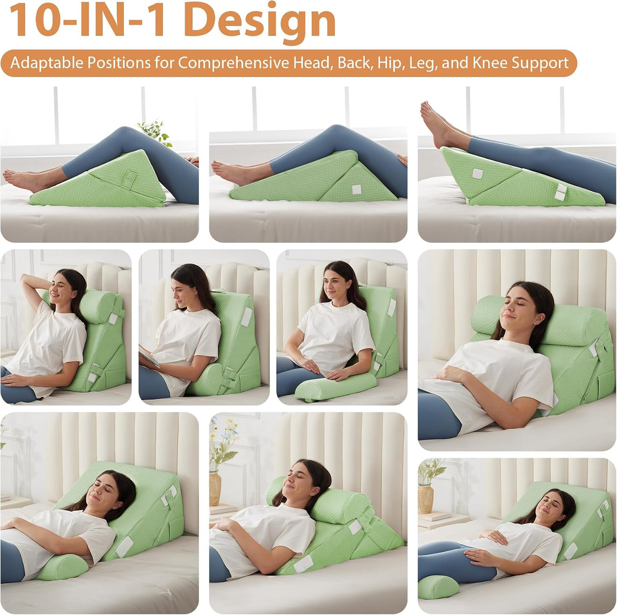 BIEEZZK Wedge Pillow Set for After Surgery, Wedge Pillow for Acid Reflux, Bed Wedge Pillow with Adjustable 9&12inch for Headboard,Sleeping, Orthopedic Memory Foam for Neck&Back Support, White/Grey
