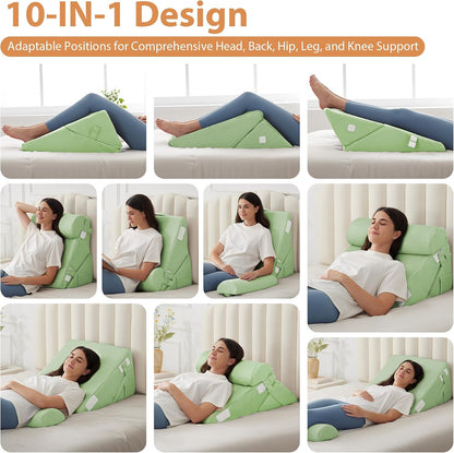 BIEEZZK Wedge Pillow Set for After Surgery, Wedge Pillow for Acid Reflux, Bed Wedge Pillow with Adjustable 9&12inch for Headboard,Sleeping, Orthopedic Memory Foam for Neck&Back Support, White/Grey