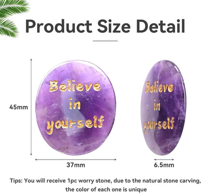 Gemstone Worry Stones for Anxiety, Amethyst and Red Agate Crystals, Hand Carved Thumb Worry Stone Healing Crystal for Relief, Yoga Meditation