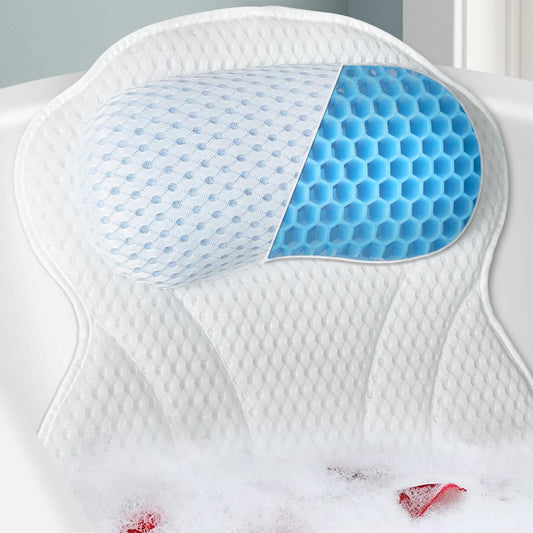 Bathtub Bath Pillows for Tub - Bathtub Pillow for Neck & Back Support with Ergonomic TPE, 4D Mesh Upgraded Bath Tub Pillow Headrest with 3 Strong Suction Cups & Hook, Bathroom Accessories, Spa Gifts