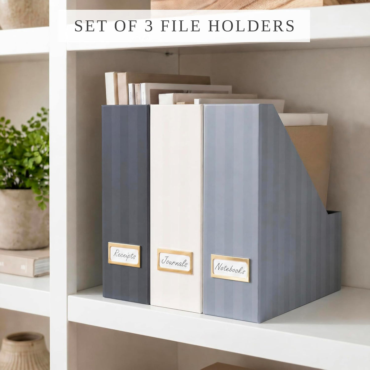Beautiful Magazine Holder Set of 3 - Sturdy File Holder for Desk or Shelves