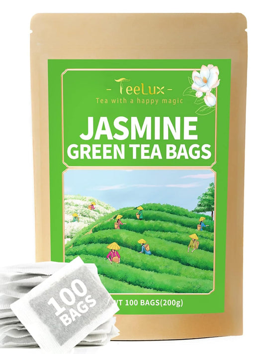 TeeLux Jasmine Green Tea Bags, Smooth Taste & Delicate Floral Aroma, 100 ct