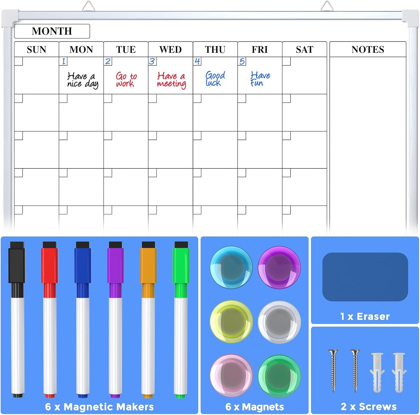 MaxGear Monthly Calendar Dry Erase Board for Wall, 16"x12", White Frame | Double-Sided, Hanging Small White Board, Portable Whiteboard for Planning, Drawing, Memo, to Do List, Home, Kitchen, Office