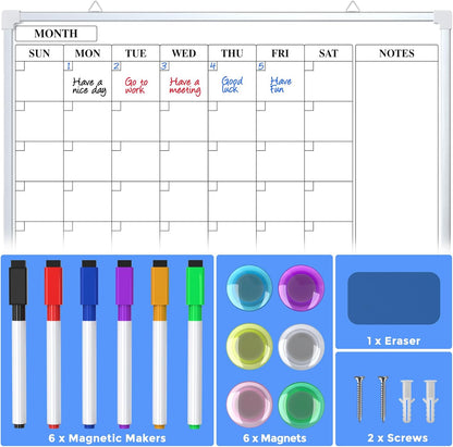 MaxGear Monthly Calendar Dry Erase Board for Wall, 16"x12", White Frame | Double-Sided, Hanging Small White Board, Portable Whiteboard for Planning, Drawing, Memo, to Do List, Home, Kitchen, Office