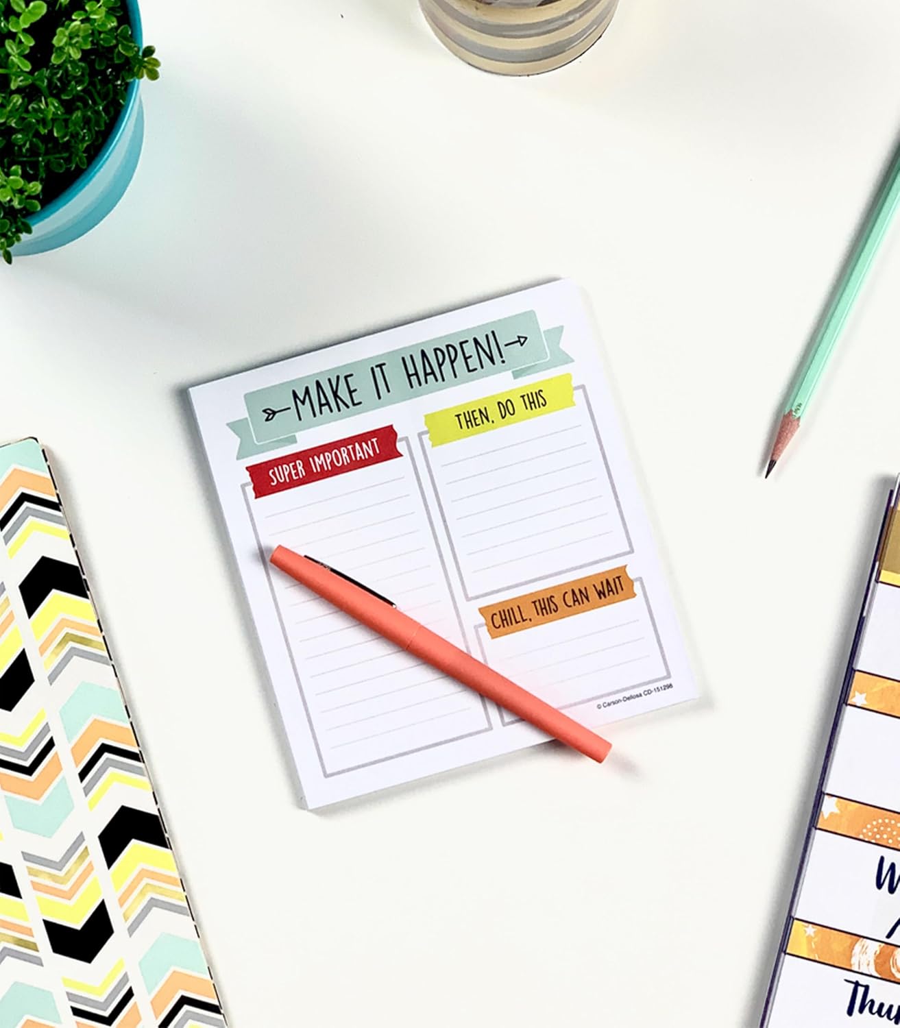 Carson Dellosa Aim High To Do List Notepad―5.75" x 6.25" Paper Stationery, Daily Checklist, Goals, Reminders, Notes, Motivational Organizer (50 sheets)