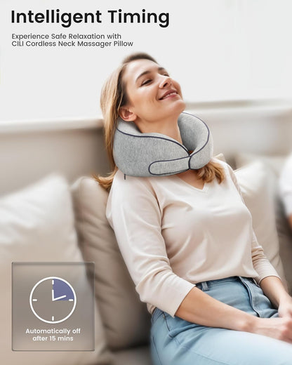 CILI Cordless Neck Massager Pillow with Heat, Shiatsu Neck Massager for Pain Relief Deep Tissue,Heated Massage Pillow for Travel,3 Adjustable Intensity, Gifts for Women Men