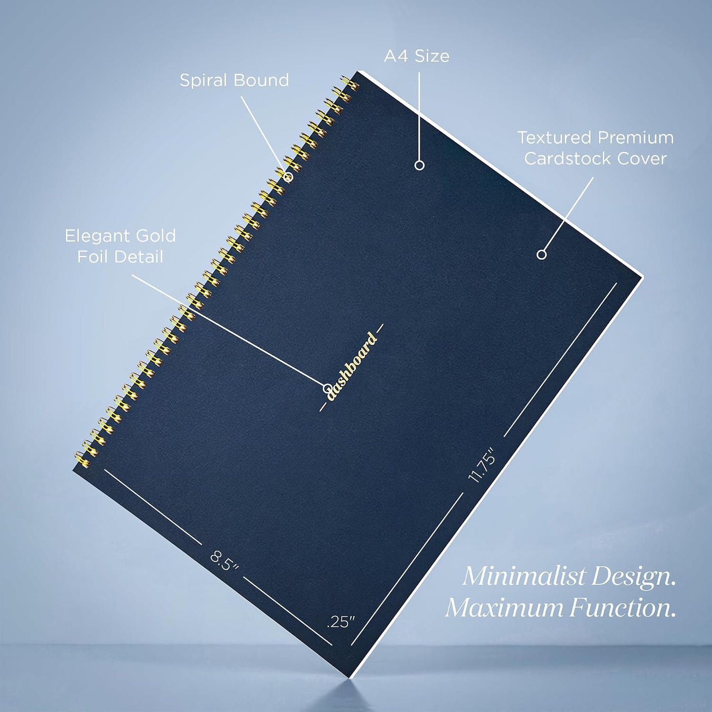 Ink+Volt Dashboard Spiral Deskpad | Undated Weekly Planner Notepad w/ 52 Undated Sheets, Premium Productivity Planner, Minimalist Weekly to do List for Work & Study | A4 Size, Navy - Made in the USA