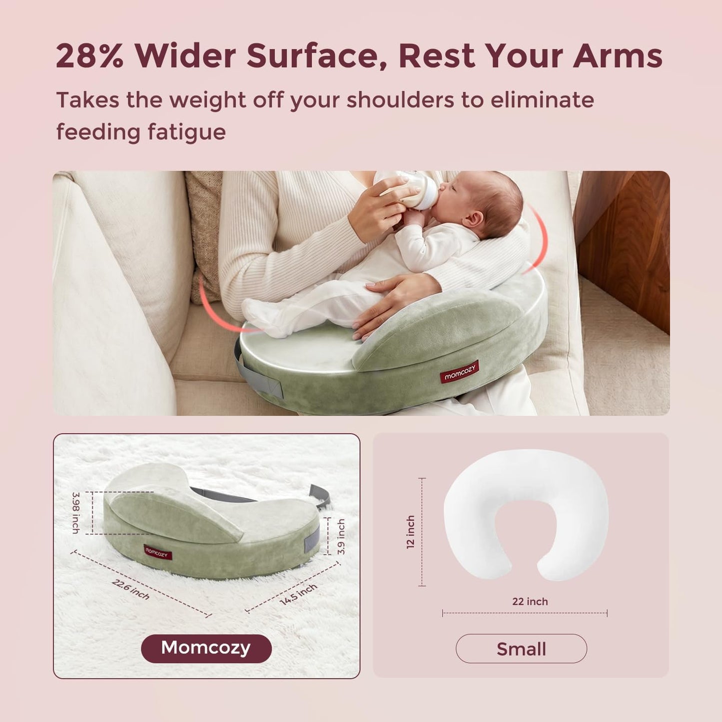 Momcozy CozyPro Nursing Pillow - All Around Lumbar & Arm Support - Safety Guard, Firm & Springy Memory Foam-Stable, Ergonomic Support, Easier Breastfeeding, Wider Cushion, Adjustable, Removable Cover