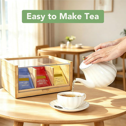 HTB Acacia Wood Tea Bag Organizer Storage Box with 6 Compartments