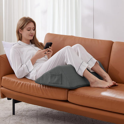 Bedluxe Knee Pillow for Back Sleeping, Leg Pillow Knee Wedge Pillow, Memory Foam Wedge Pillows for Legs Post Surgery, Triangle Pillow for Knee Support, Leg Elevation, Knees Hip Back Pain Relief, White