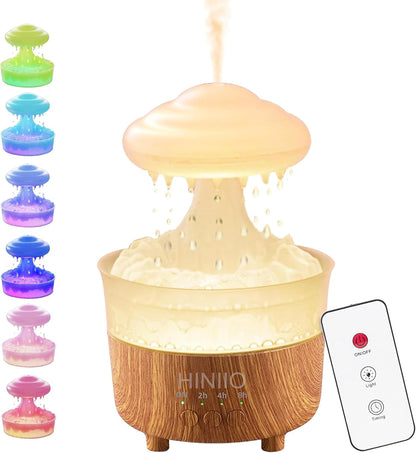 Rain Cloud Humidifier Water Drip with 7 Colors LED Night Light, Mushroom Essential Oil Diffuser with Remote Control for Bedroom Sleeping Relaxing(Wood Grain)