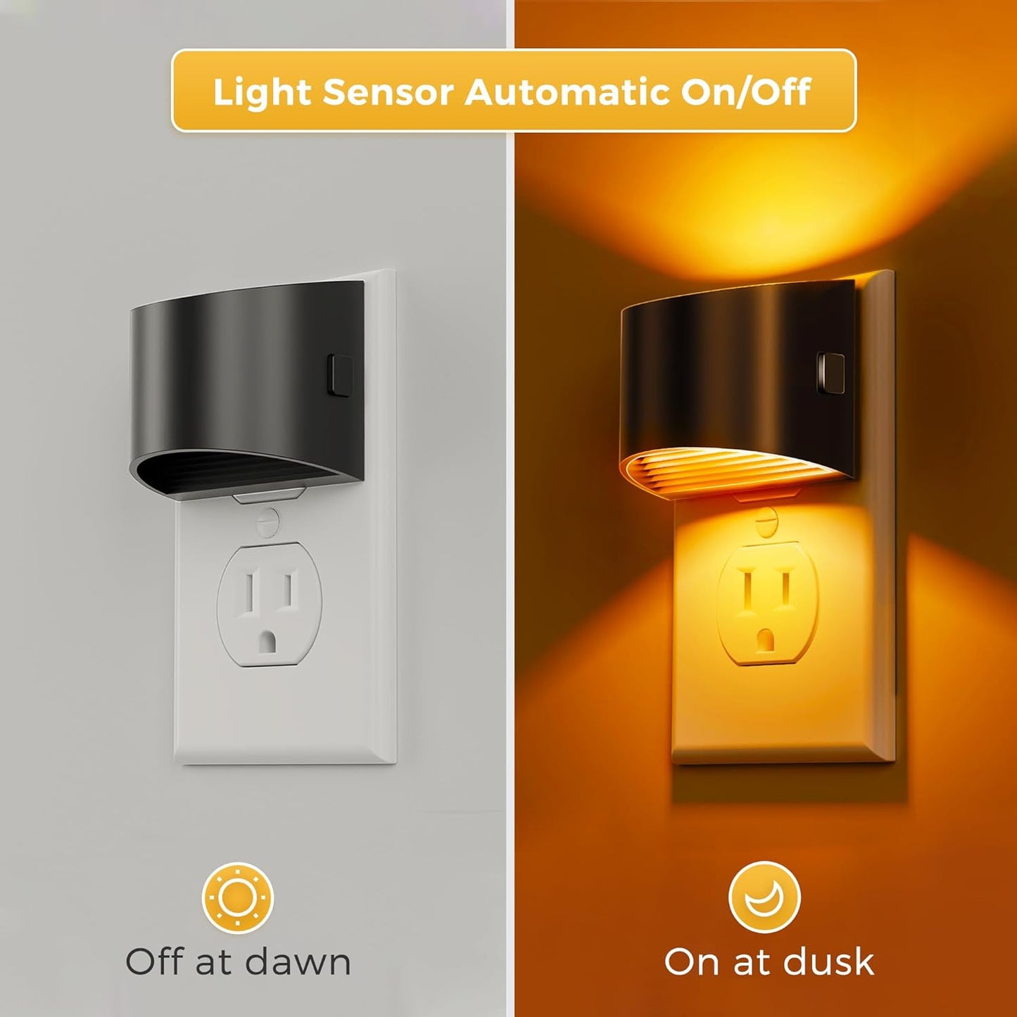 L LOHAS LED Night Light, Night Lights Plug into Wall with Dusk to Dawn Sensor, 3 Brightness Level, 2 Pack, 1600K Amber, White Housing