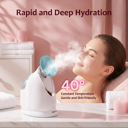 EZBASICS Facial Steamer - Professional Nano Ionic Face Steamer for Facial Deep Cleaning, Warm Mist Humidifier for Home Spa, Unclogs Pores Sinus, Bonus 5 Piece Stainless Steel Skin Kit (Blue)