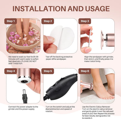 LIONVISON Electric Foot Callus Remover: Adjustable Speed Foot File for Cracked Heels - Working Women's Summer Pedicure Tool with 60pcs Sandpaper Discs - Dead Skin Remover for Dry Feet at-Home