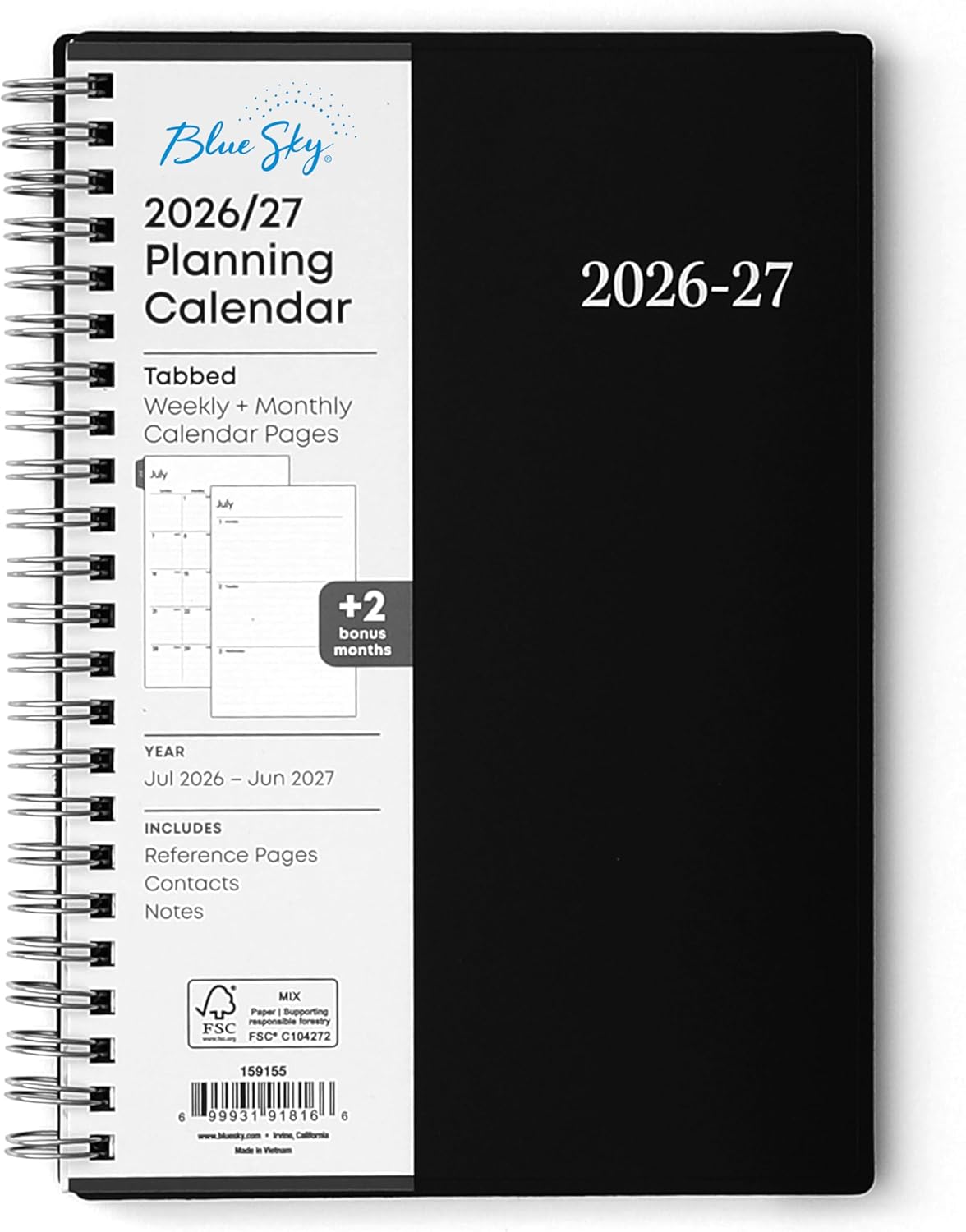 Blue Sky 2026-2027 Weekly and Monthly Academic Year Planner Calendar, July 2026 - June 2027, 8.5" x 11", Flexible Cover, Wirebound, Laminated Tabs, Enterprise