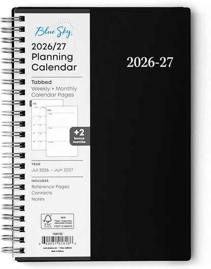 Blue Sky 2026-2027 Weekly and Monthly Academic Year Planner Calendar, July 2026 - June 2027, 8.5" x 11", Flexible Cover, Wirebound, Laminated Tabs, Enterprise