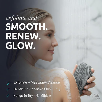 Avilana Premium Silicone Body Scrubber - Trusted Since 2017 - SGS Certified Food Grade Dual Sided Bath Brush, Quick-Dry Exfoliating Loofah Alternative, Massage Brush Sensitive Skin Women Men