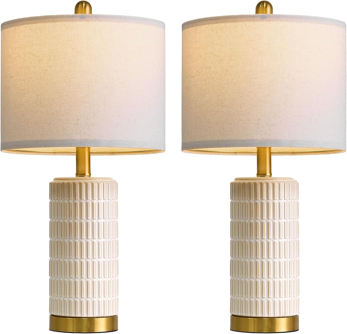 PoKat 20.75" Small Modern Ceramic Table Lamps Set of 2 for Bedroom, White Bedside Lamps for Night Stands, Farmhouse Desk Home Decor Gift Nightstand Table Lamps for Living Room End Table Beige