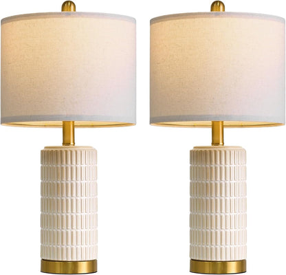 PoKat 20.75" Small Modern Ceramic Table Lamps Set of 2 for Bedroom, White Bedside Lamps for Night Stands, Farmhouse Desk Home Decor Gift Nightstand Table Lamps for Living Room End Table Beige