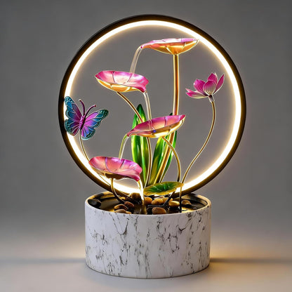 11‘’ H Pink Tabletop Water Fountain, Zen Desktop Waterfall, Indoor Lotus Desktop Decorative Fountain, Home Bathroom Bedroom Decor.