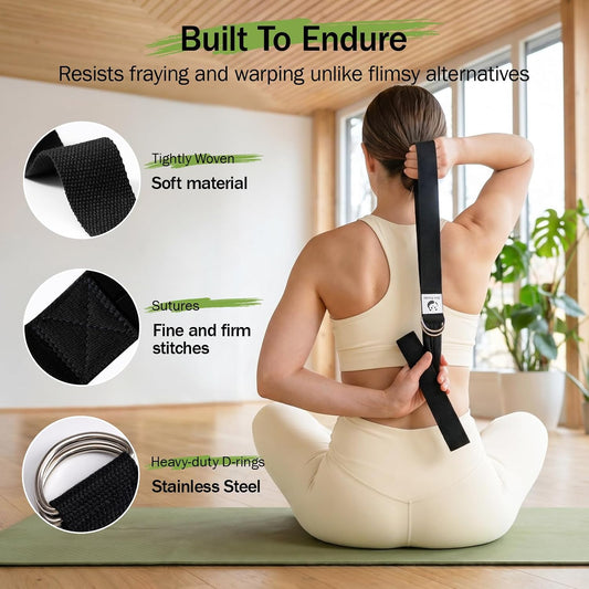 Slim Panda Yoga Strap for Stretching,Cotton Yoga Strap with Adjustable D-Ring Buckle,Non-Elastic Yoga Belt for Pilates,Gym Workouts,Physical Therapy,Improve Flexibility