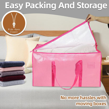 Moving Bags Extra Large - Heavy Duty Storage Totes with Wrap-Around Handles & Reinforced Zippers - Foldable Moving Box Alternative, Water-Resistant for Dorm, Closet & Under Bed Storage (Clear)