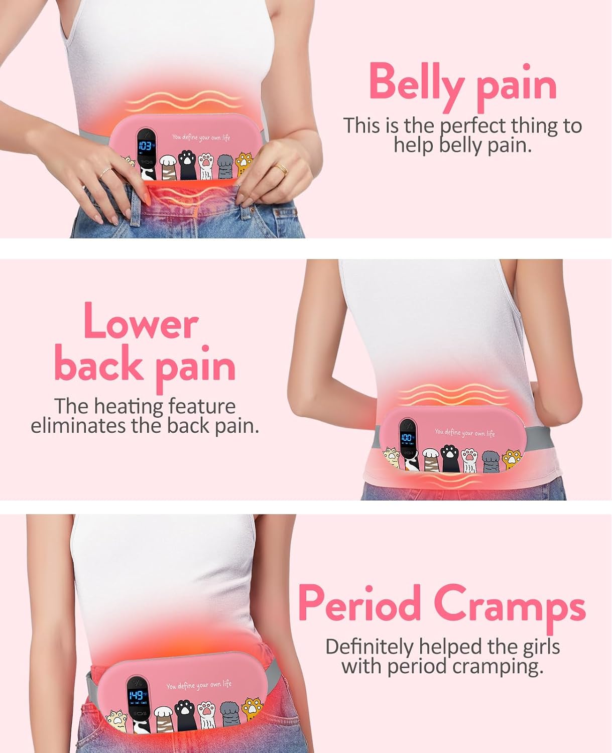 Electric Heating Pad, Portable Cordless Menstrual Heating Pad with 6 Heat Levels and 6 Massage Modes, Fast Large Heating Belly Wrap Belt for Cramps, Back Pain Relief Gifts for Women Girls Her