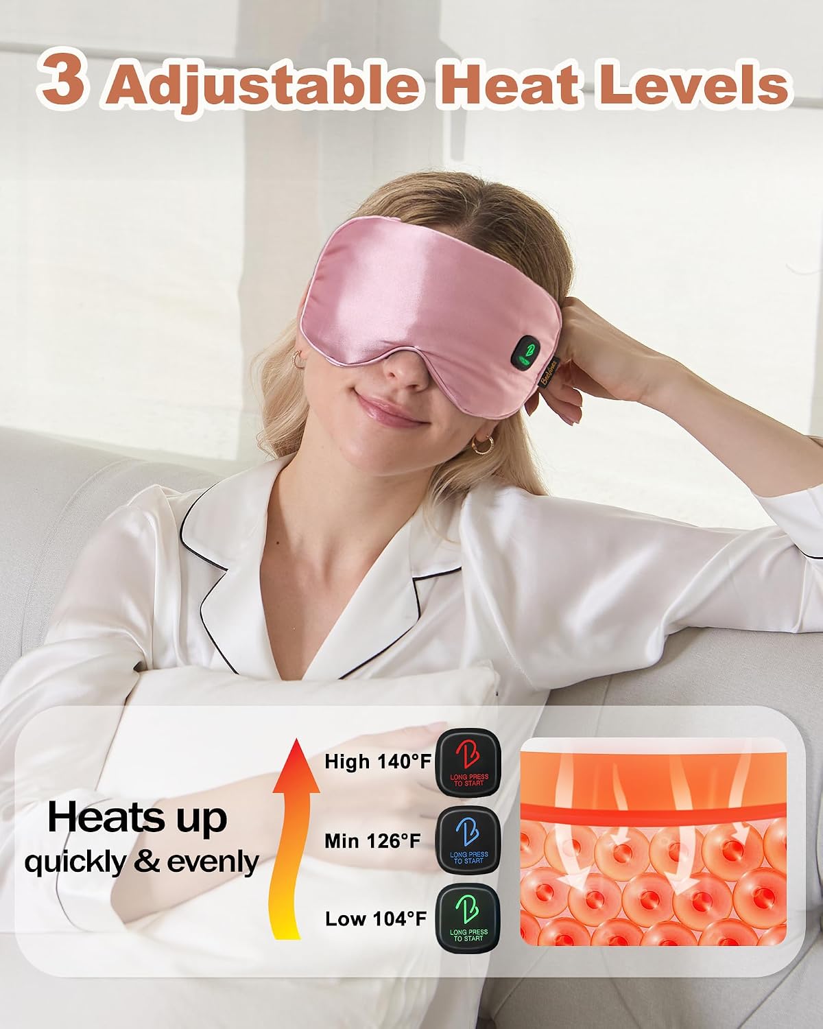 BeeVines Cordless Heated Eye Mask for Dry Eyes, Washable Heat Eye Masks for Blepharitis, Warm Eye Compress for Men & Women, 1500mAh Rechargeable Eye Warmer with Travel Pouch(Blue)
