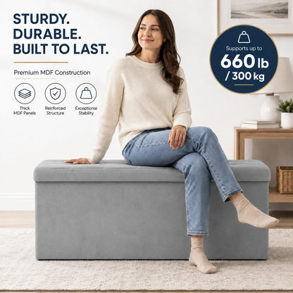 ALASDO Storage Ottoman Footrest Stool Small Ottoman with Storage Foldable Ottomans Foot Rest Footstool Bench for Living Room 17x13x13inches Grey