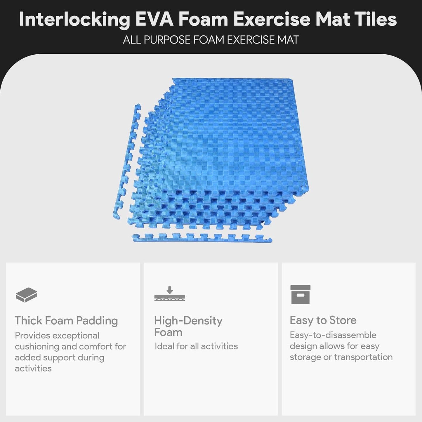 BalanceFrom Puzzle Exercise Mat 1/2" Thick, EVA Interlocking Foam Floor | Tiles for Home Gym, Mat for Home Workout Equipment, Floor Padding for Kids, Black, 24 in x 24 in x 1/2 in, 144 Sq Ft-36 Tiles