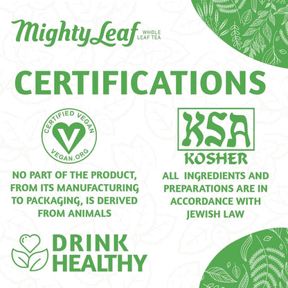 Mighty Leaf Green Tea Tropical – 100 Count Whole Leaf Green Tea Bags – Pyramid Sachets with Pineapple, Tropical Fruit & Floral Flavors – Antioxidant-Rich, Lightly Caffeinated
