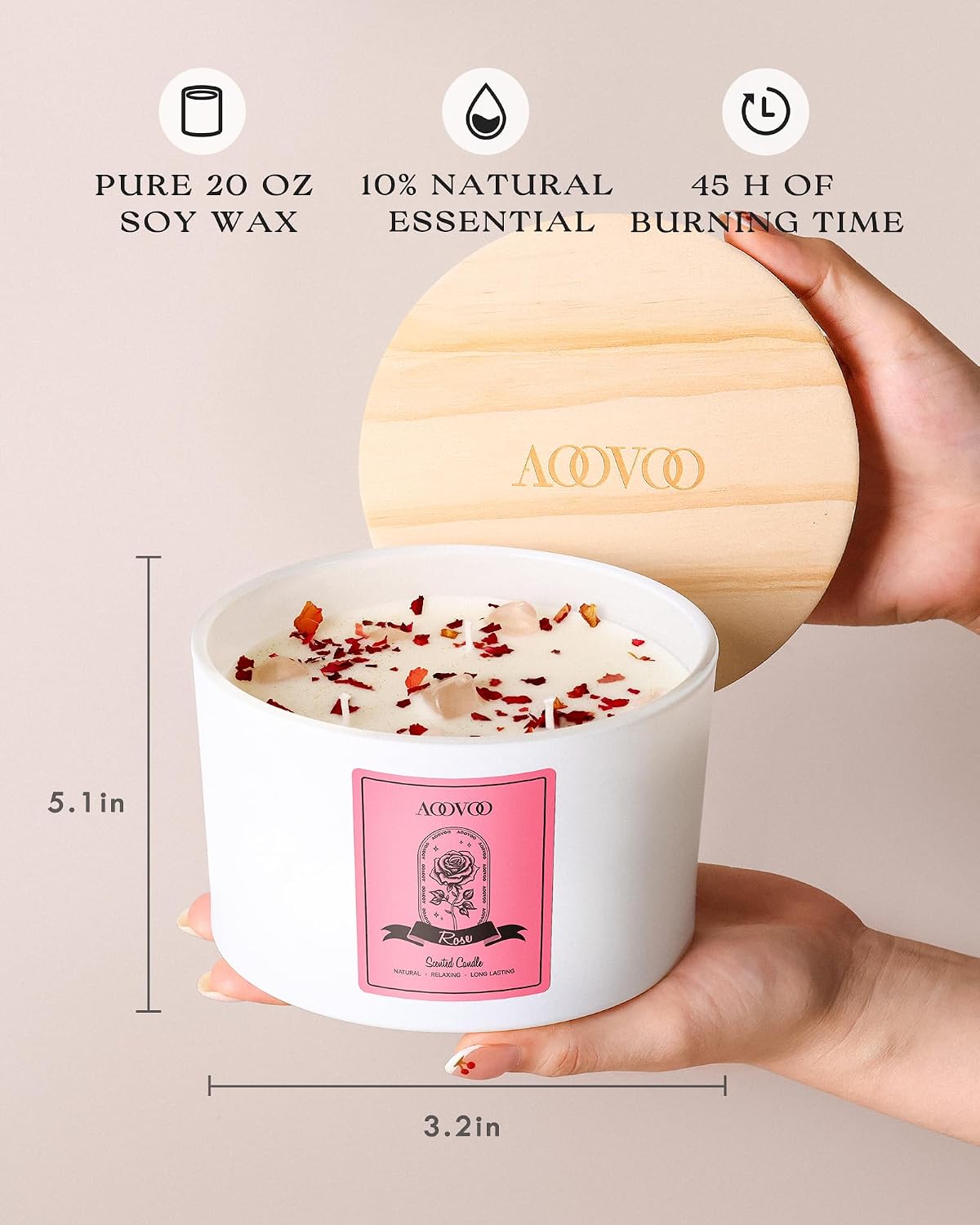 AOOVOO Lavender Scented Candles for Women - Aromatherapy Candle with Crystals Inside, 10oz Soy Candles for Home Scented, Birthday Gifts Mothers Day Candle for Women Mom