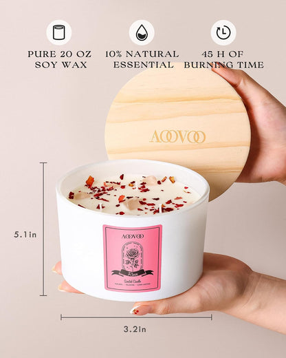 AOOVOO Lavender Scented Candles for Women - Aromatherapy Candle with Crystals Inside, 10oz Soy Candles for Home Scented, Birthday Gifts Mothers Day Candle for Women Mom