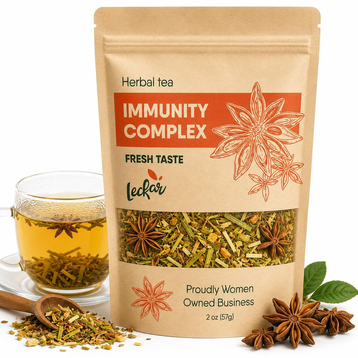 Herbal Tea with Lemongrass, Ginger, Fenugreek, Star Anise, Turmeric, Caffeine Free, Immunity Care Blend