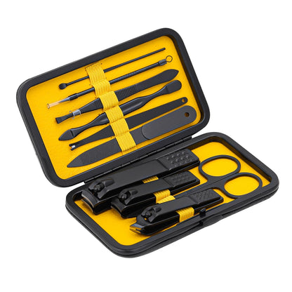 Glamne Manicure Set Nail Clippers Kit Professional Stainless Steel Nail Care Tools with Leather Travel Case 10 in 1 Black