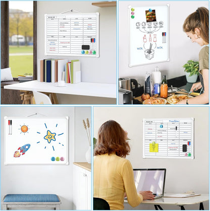 MaxGear Monthly Calendar Dry Erase Board for Wall, 16"x12", White Frame | Double-Sided, Hanging Small White Board, Portable Whiteboard for Planning, Drawing, Memo, to Do List, Home, Kitchen, Office