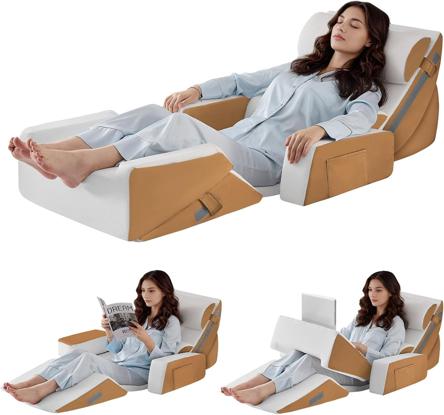 Yojoker 4PCS Orthopedic Bed Wedge Pillow Set for Sleeping, Post Surgery Foam Pillow for Body, Back and Leg Pain Relief, Triangle Adjustable Support Pillow - Acid Reflux, Anti Snoring & GERD Sleeping