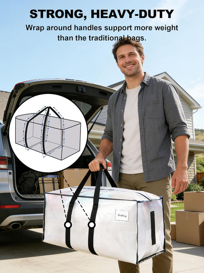 HOMESURE Supports 200lbs Heavy Duty Moving Bags - Strong Zipper & Wrap-Around Handles - Water-Resistant Storage Totes, Durable Alternative to Moving Boxes - - Semi-Transparent