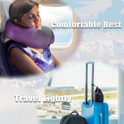 Travel Pillow, Memory Foam Neck Pillow for Traveling, U Shape Neck Pillow Airplane Portable Flight Pillow Travel Kit with 5D Contoured Eye Masks and Earplug for Plane Train Car Home Office