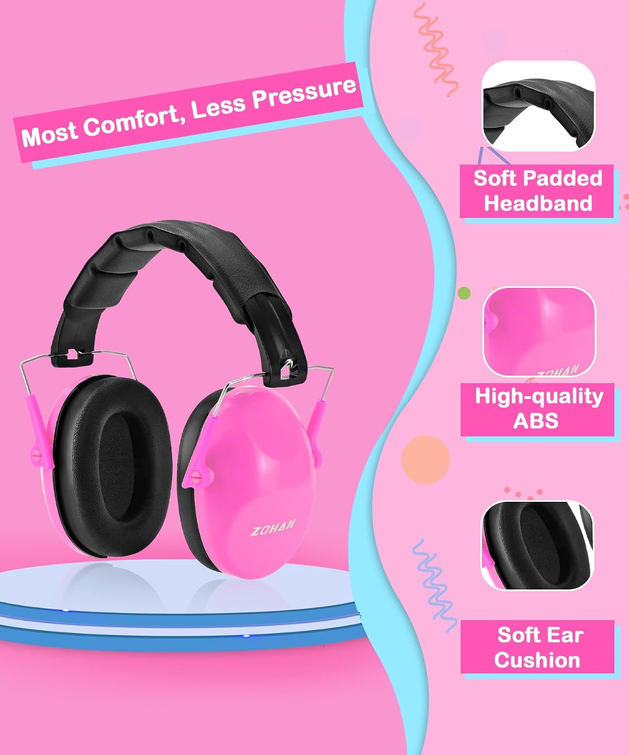 ZOHAN 032 Kids Noise Canceling Headphones - 25dB NRR Kids Ear Protection Earmuffs for School, Monster Jam, Fireworks, Travel, Air Show, Concert, Autism - Pink