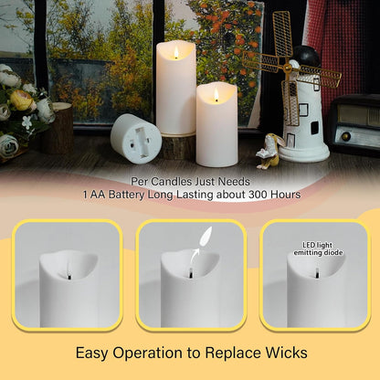 Nimiko Flameless Candles with Remote, Battery Operated Flickering Flameless Candles, LED Candles with Timer 2/4/6/8H, with Realistic LED Candles Set of 9 (D3 x H 3" 4" 5" 6" 7") (Ivory)