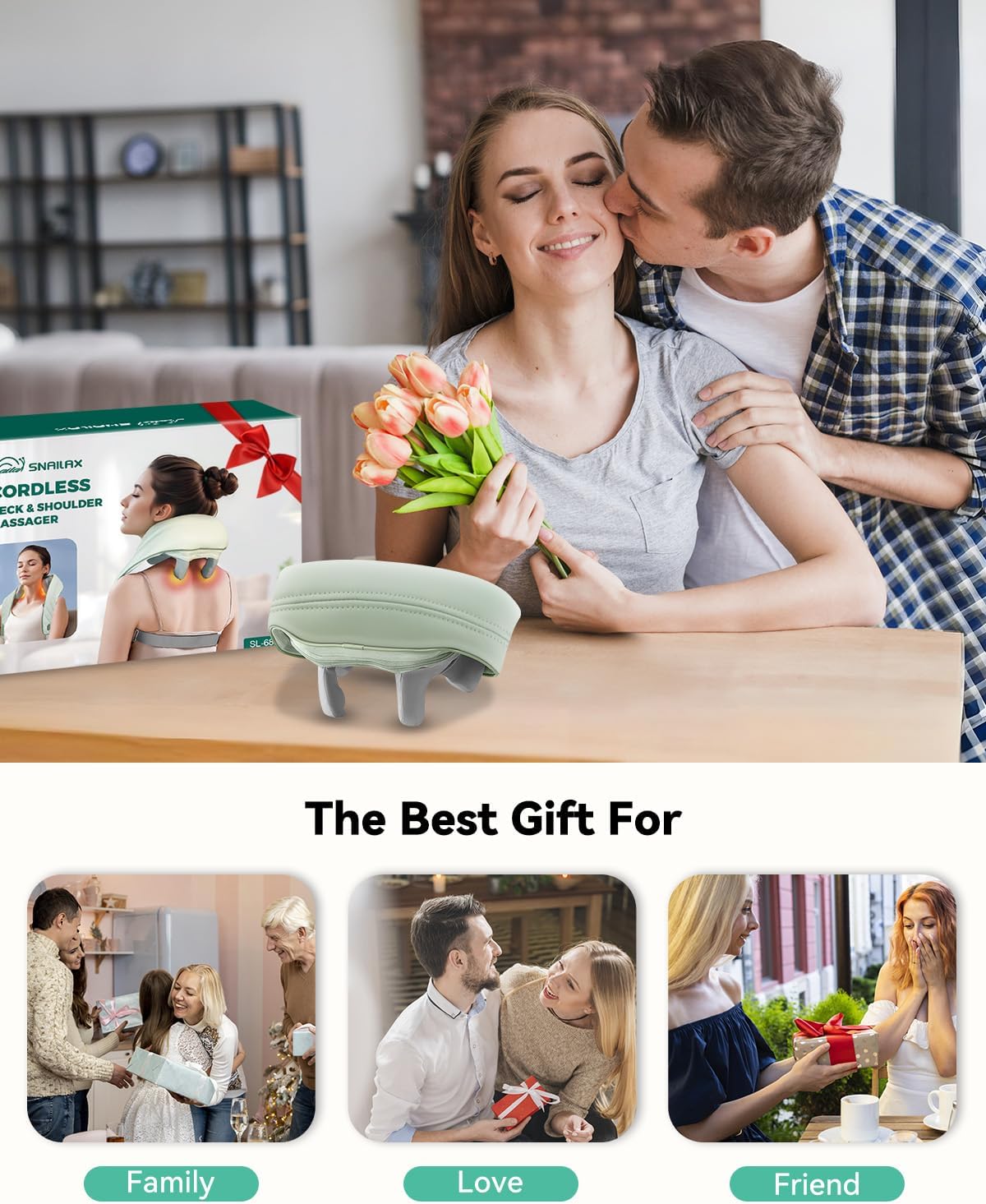Snailax Neck Massager for Pain Relief Deep Tissue, Neck Massage with Heat, Cordless Massager for Back and Shoulder Pain, Deep Kneading Back Massager, Gift for Mom Dad