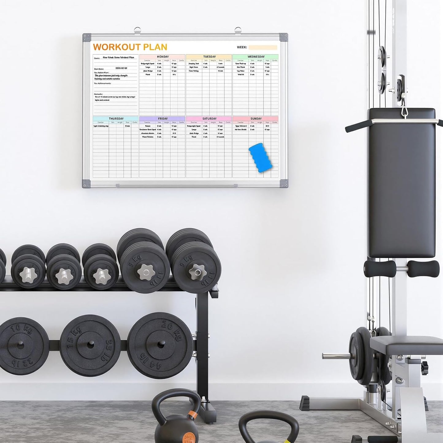 Workout Plan Dry Erase Magnetic Whiteboard for Refrigerator-Weekly Fitness Tracker Gym Exercise Tracker Schedules and Checklists