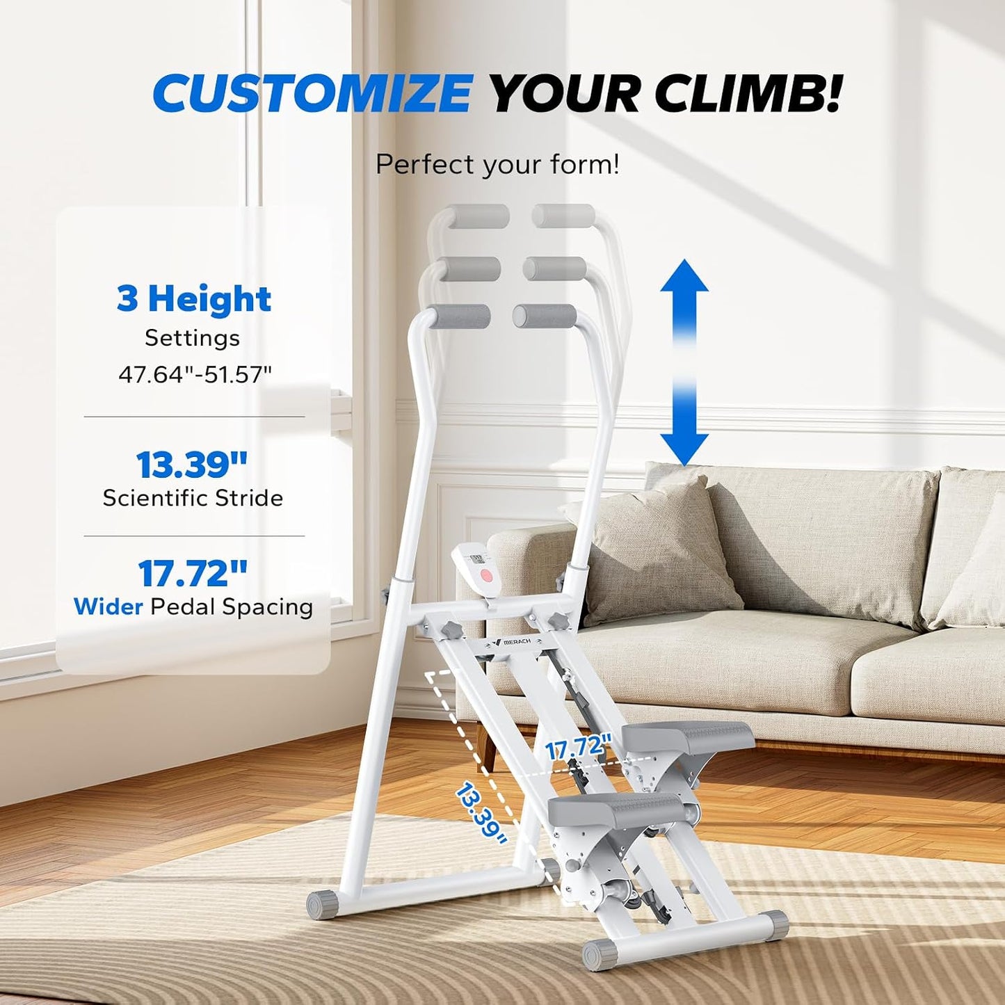 MERACH Stair Stepper for Home Gym Exercise, New Version Stairmaster for Full-Body Workout, Compact Folding Stair Climber with Extended Step Range, Adjustable Handlebar/Pedal