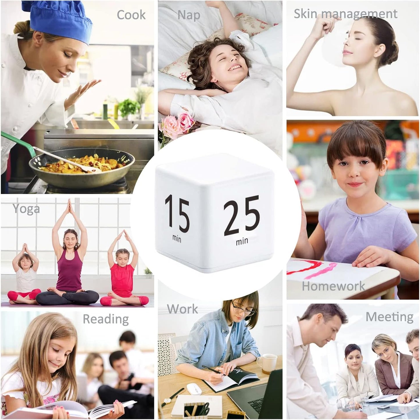 Pomodoro Cube Timer, Productivity Visual Timer 5/25/15/45 Minutes Preset, Desk Portable Rotating Multi Timers for ADHD Time Management Work Study Cooking Workout School