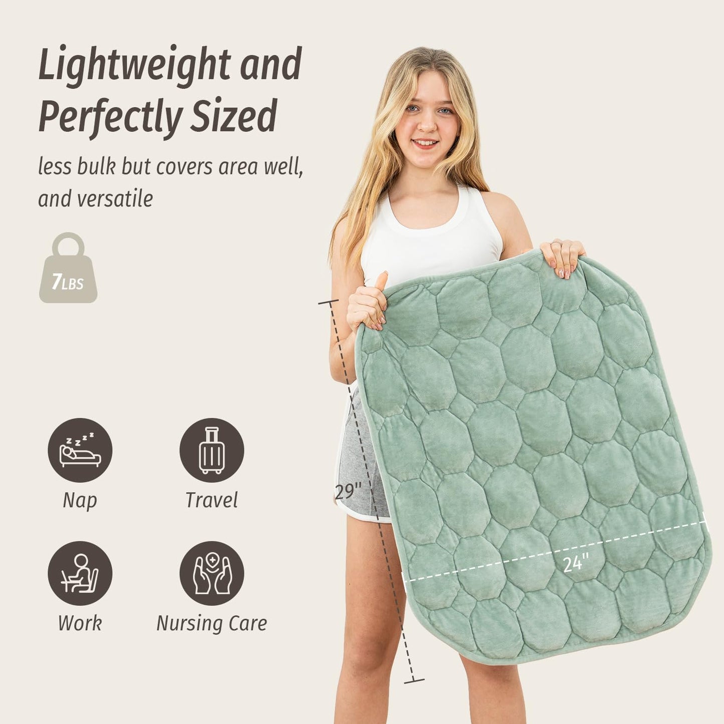 Wemore Weighted Lap Blanket 7lbs for Adults, Small Weighted Blanket Throw for Travel, Soft Weighted Lap Pad for Relaxation, Calming, Napping and Sleeping, Machine Washable, Light Grey 29" x 24"