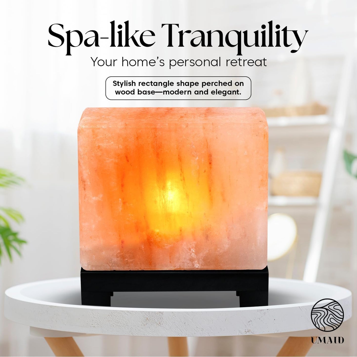 UMAID Himalayan Salt Lamp 8–10"(7–11 lb) Dimmable Pink Rock Salt Lamp with Wooden Base & Night Light Bulb, Spa Decor for Meditation Room, Massage Stones Ambiance, Desk & Bedroom,Gifts for Men & Women