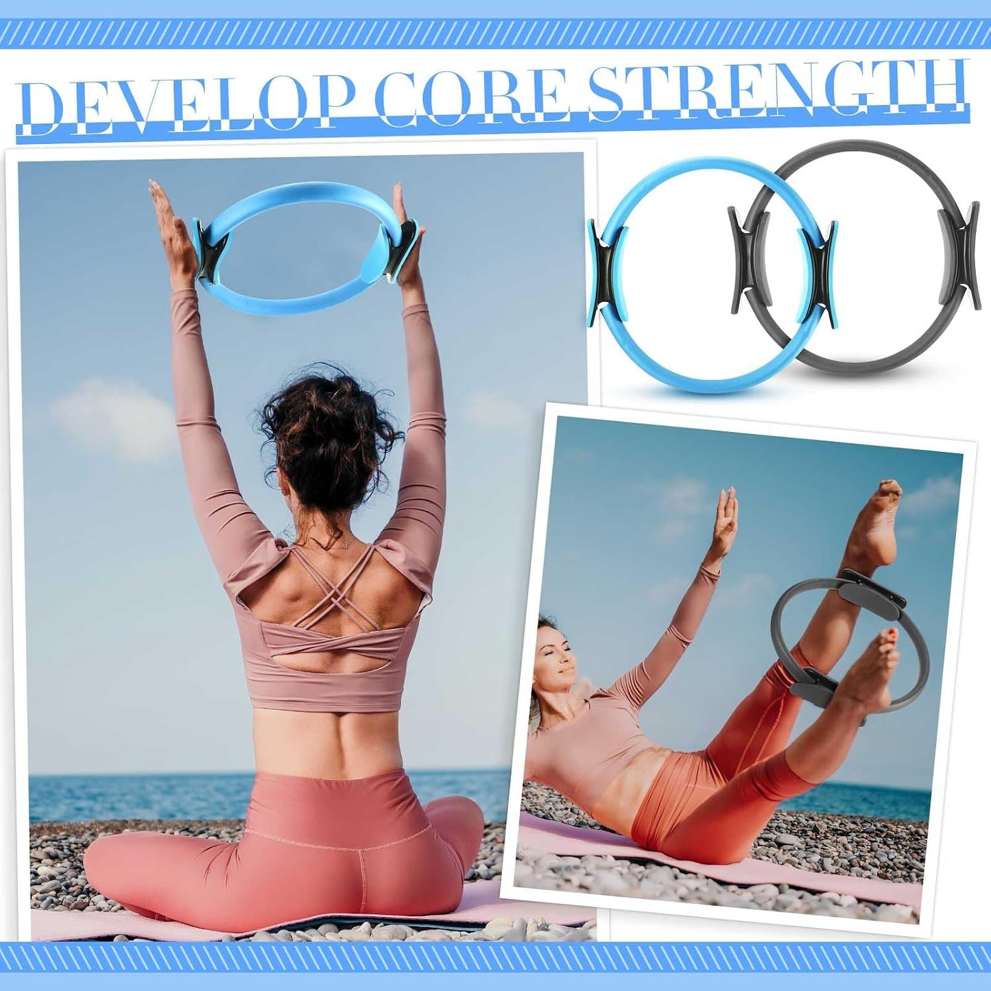 Poen Pilates Equipment Kit for Home Workout Pilates Ring and Ball Set for Women 12'' Circle Yoga Fitness Essentials Kit with Resistance Bands, Yoga Strap, Socks,Bag
